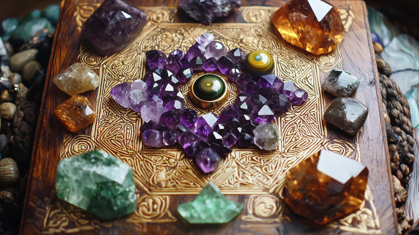 Crystal Grids for Wealth: Unlocking the Power of Garnet, Amethyst, Tiger's Eye, Agate, Citrine, and Hetian Jade
