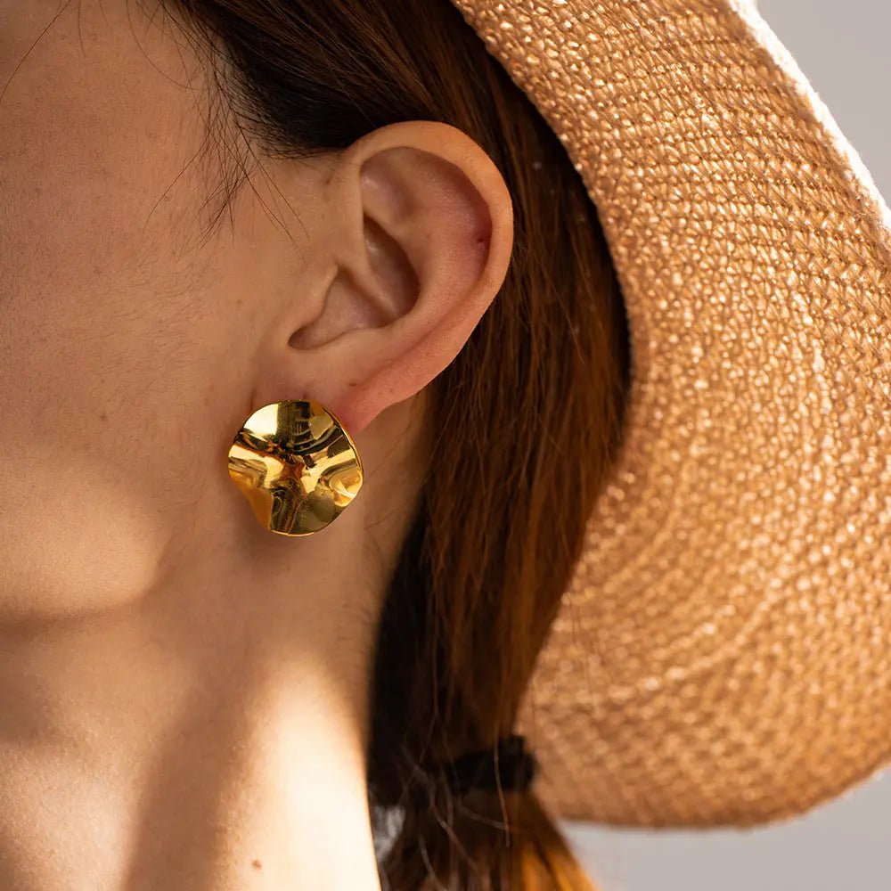 Sarah Round Pleated Titanium Steel Earrings_1