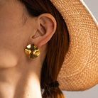 Sarah Round Pleated Titanium Steel Earrings_1