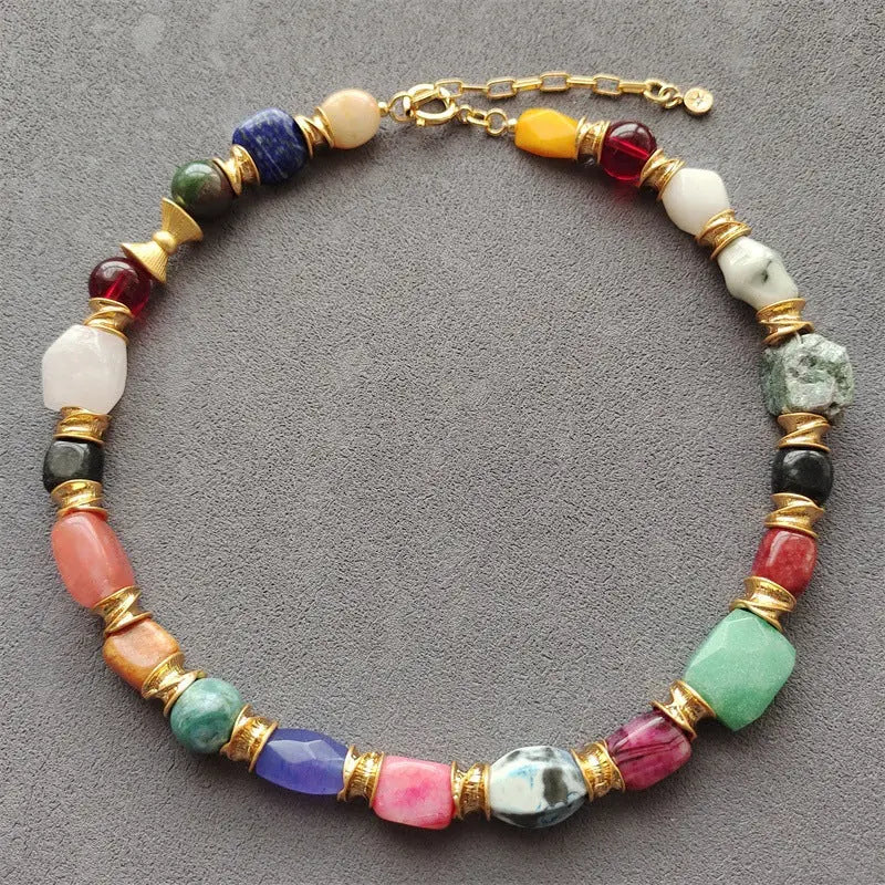 Summer retro natural stone fortune necklace_1