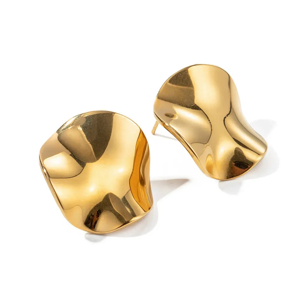 Sarah Round Pleated Titanium Steel Earrings_7