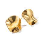Sarah Round Pleated Titanium Steel Earrings_7