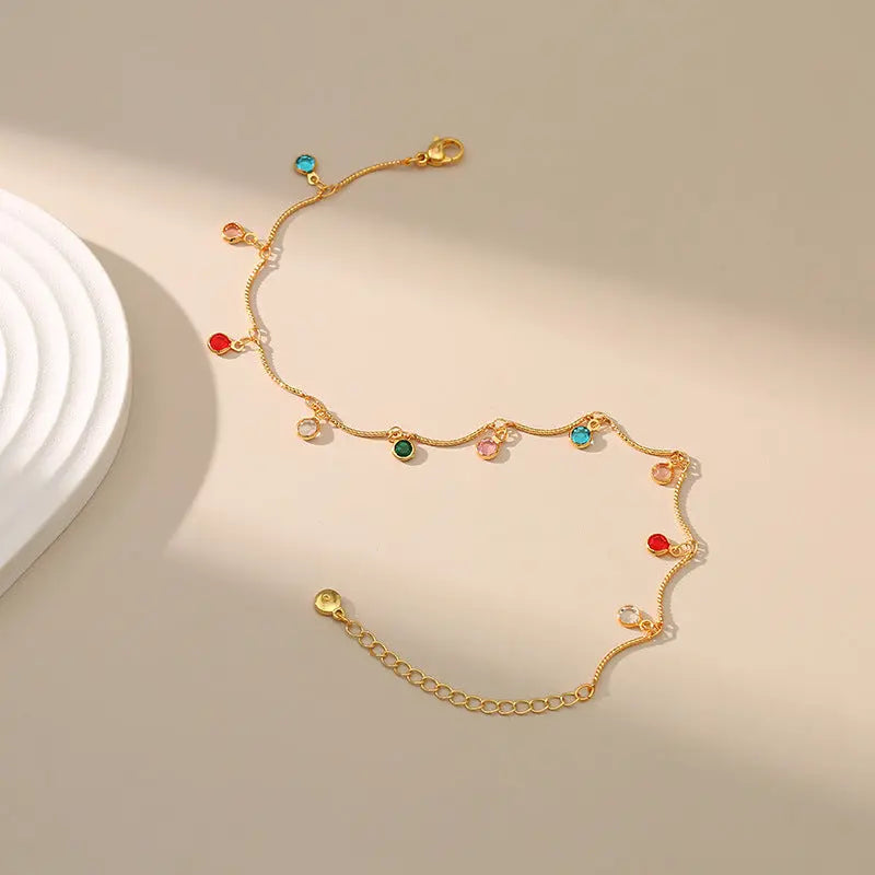 COLORED ZIRCON LIFT CHARM ANKLET-2