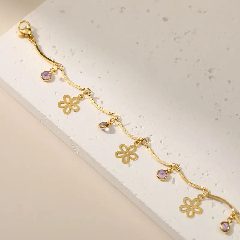 PINK PURPLE ZIRCON CLEAR HEART ANKLET-3