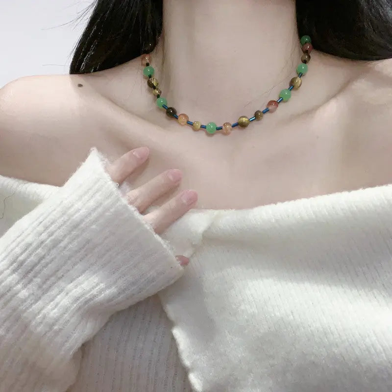 Colorful natural stone healing broken love necklace_4