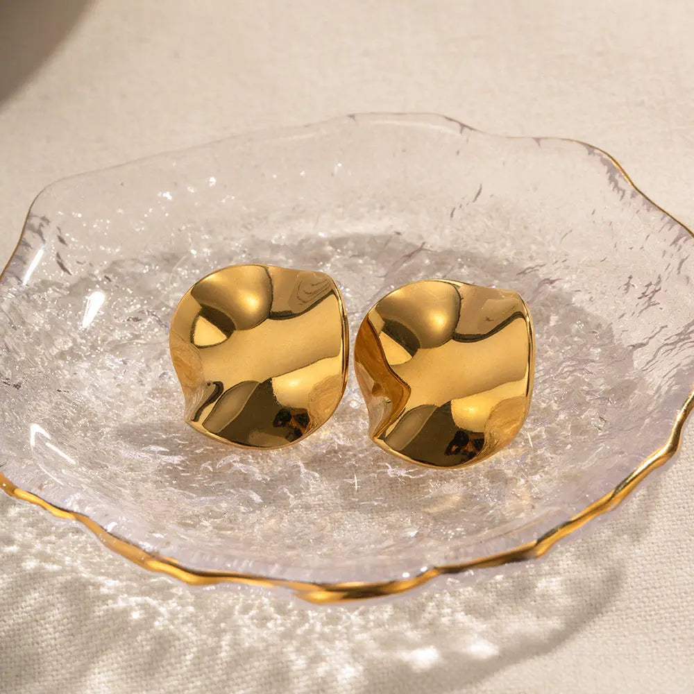 Sarah Round Pleated Titanium Steel Earrings_3