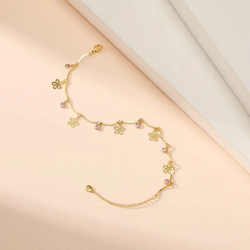 PINK PURPLE ZIRCON CLEAR HEART ANKLET-2