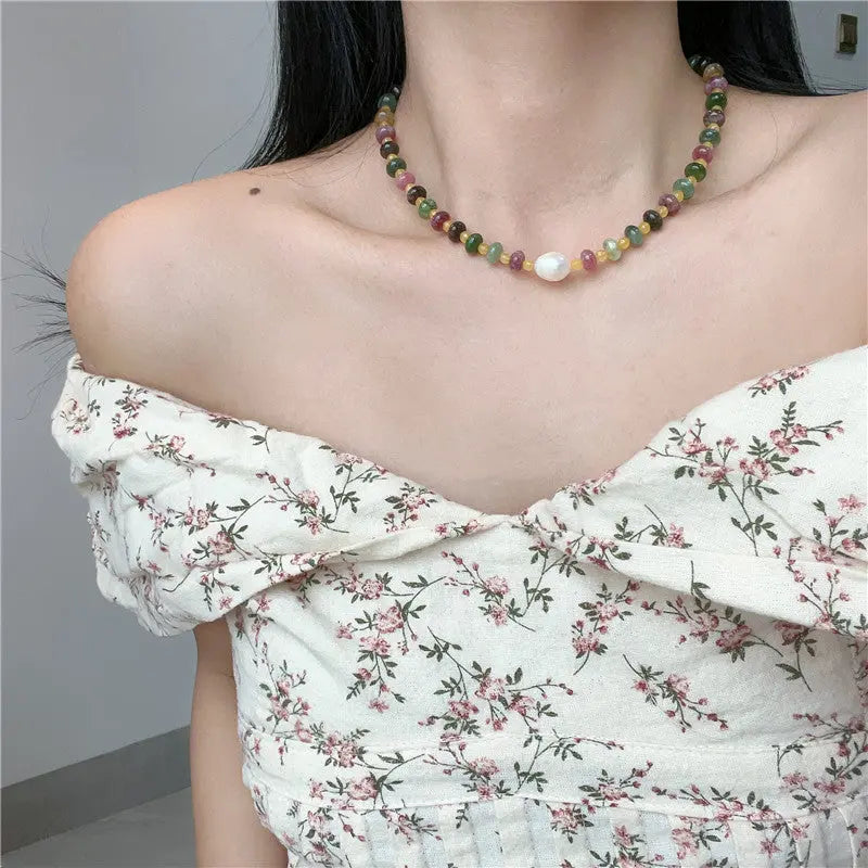 Colorful wheel natural stone switching mood necklace_5