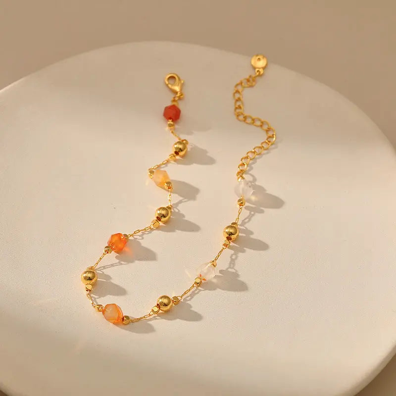 MULTI-COLORED ROUGH STONE HOPE ANKLET-12