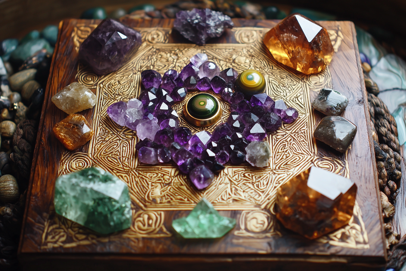 Crystal Grids for Wealth: Unlocking the Power of Garnet, Amethyst, Tiger's Eye, Agate, Citrine, and Hetian Jade