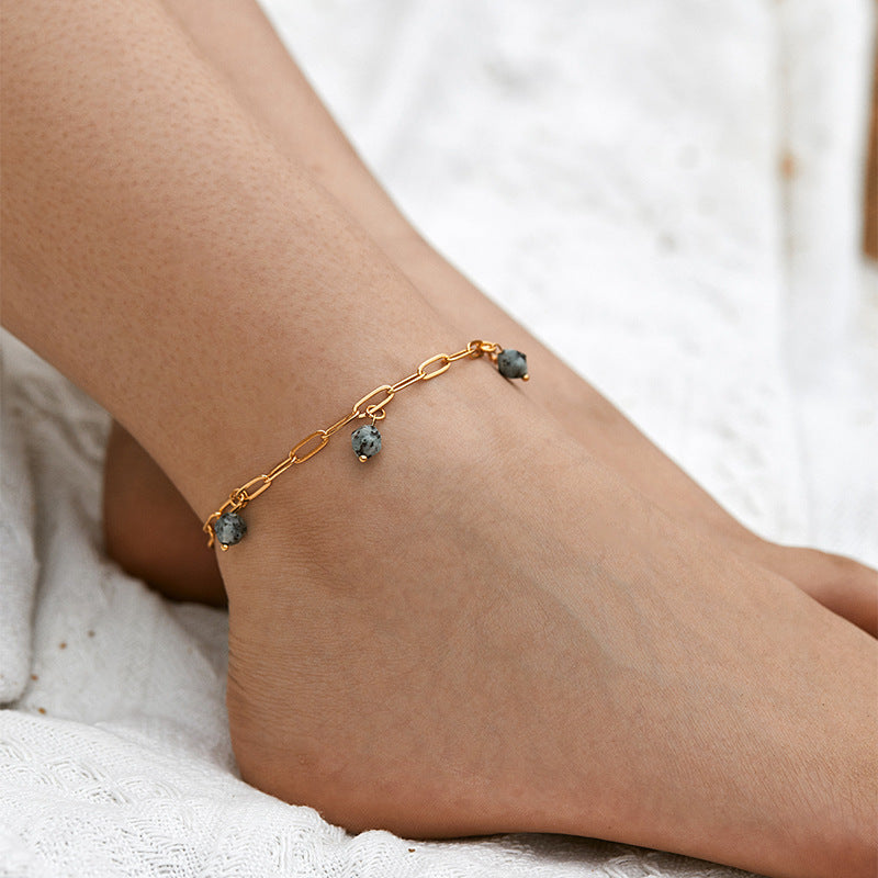 NATURAL STONE AND TURQUOISE STRESS RELIEF ANKLET-5