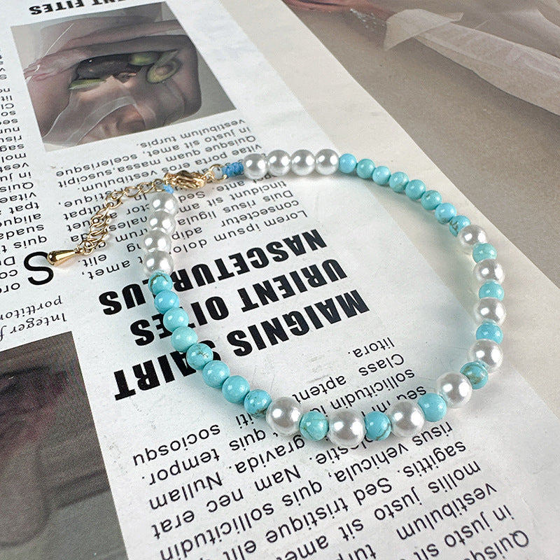  TURQUOISE AND PEARL HEALING ANKLET-1