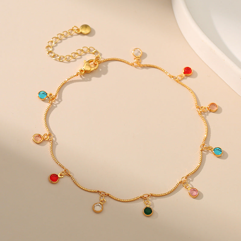 COLORED ZIRCON LIFT CHARM ANKLET-1