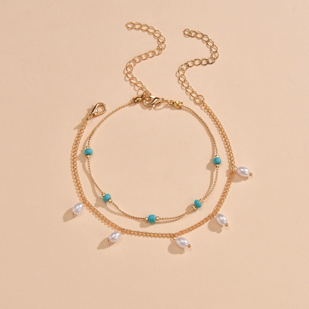 PEARL AND TURQUOISE HEALTH ANKLET-1