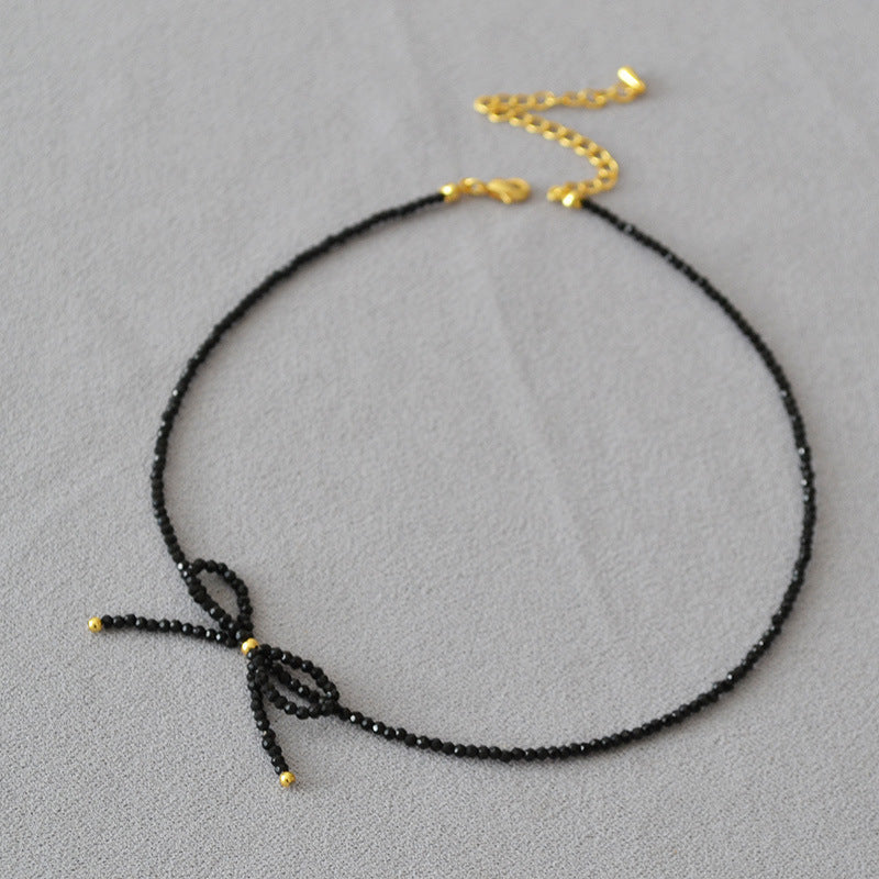 BLACK SPINEL LUCKY BOW NECKLACE_1