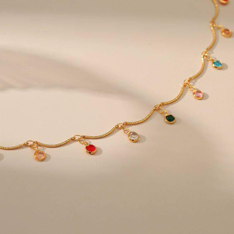 COLORED ZIRCON LIFT CHARM ANKLET-4
