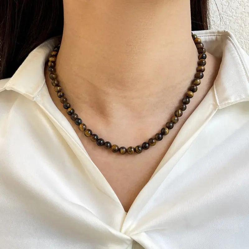 AMERICAN RETRO TIGER EYE STONE ENHANCE CHARM NECKLACE-5