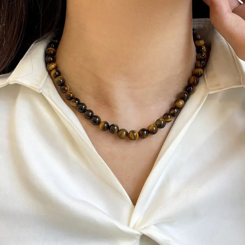 AMERICAN RETRO TIGER EYE STONE ENHANCE CHARM NECKLACE-6