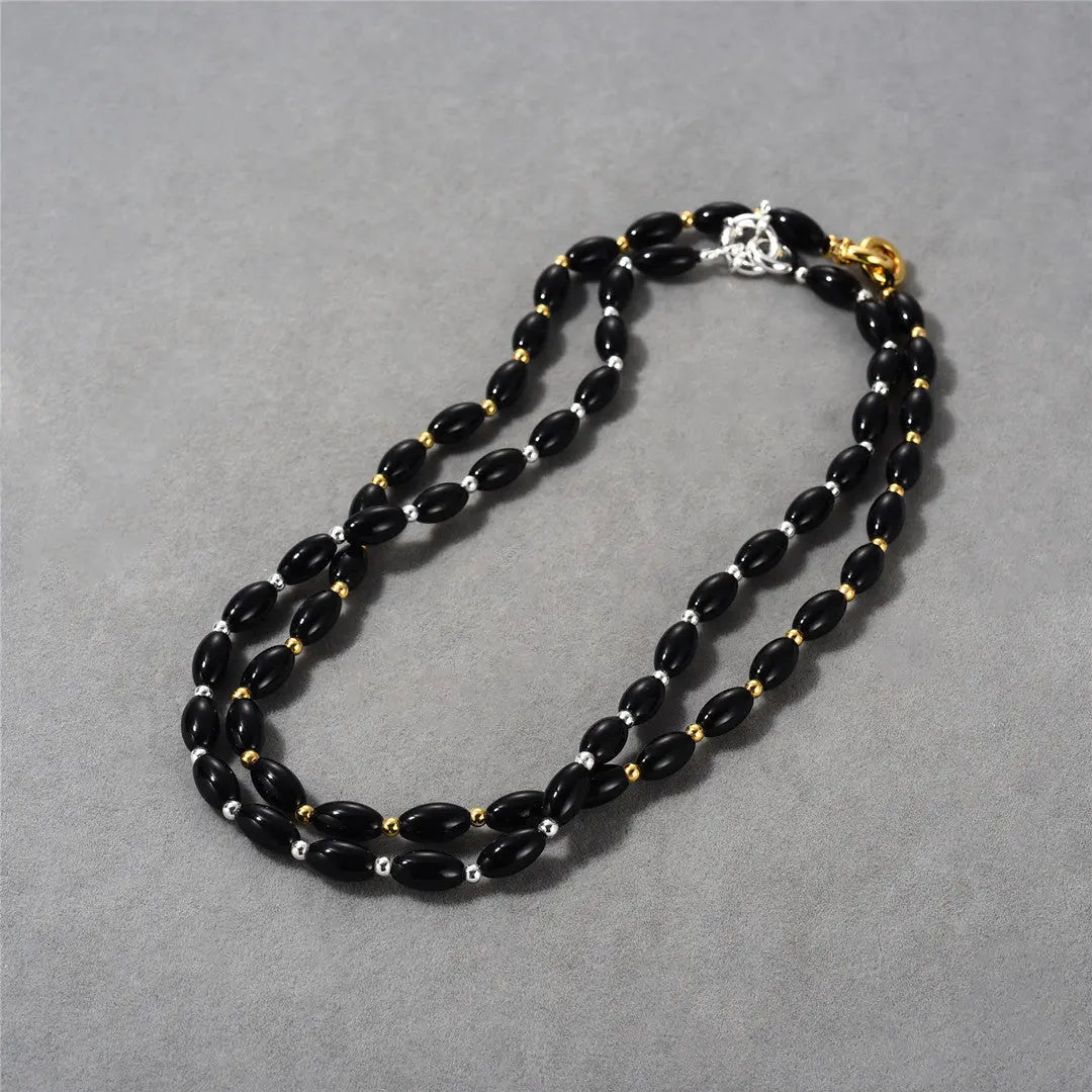 BLACK AGATE BEADED IMMUNE ENHANCING SHORT NECKLACE-1