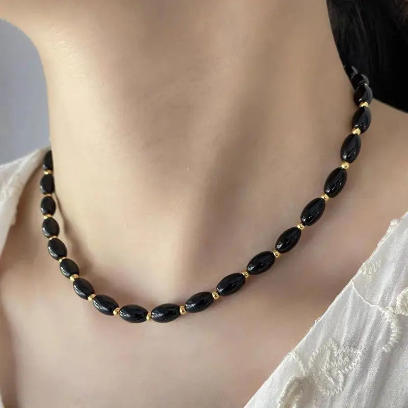 BLACK AGATE BEADED IMMUNE ENHANCING SHORT NECKLACE-6