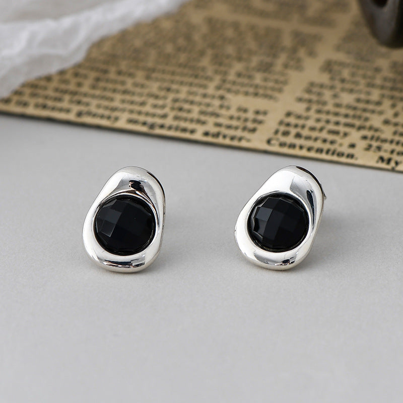 BLACK AGATE STERLING SILVER EARRINGS-1