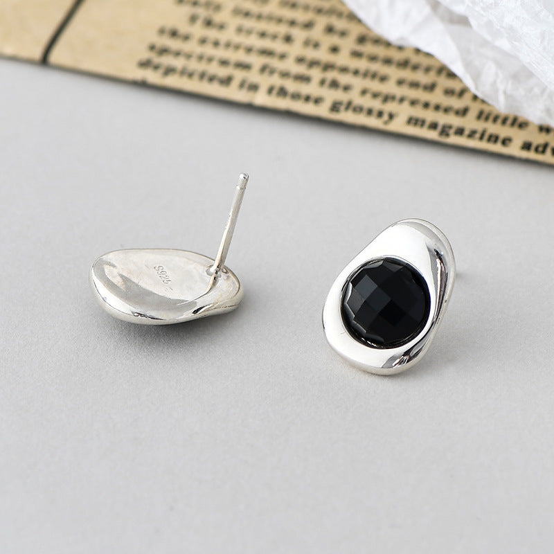 BLACK AGATE STERLING SILVER EARRINGS-3