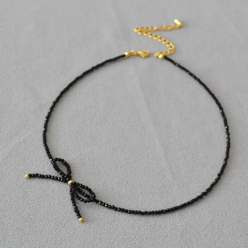 BLACK SPINEL LUCKY BOW NECKLACE-1