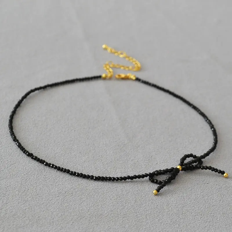 BLACK SPINEL LUCKY BOW NECKLACE-2