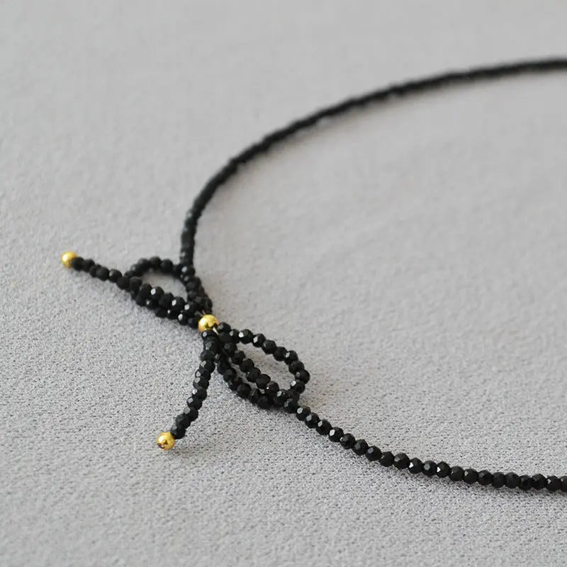 BLACK SPINEL LUCKY BOW NECKLACE-6