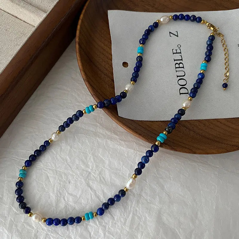 BLUE PINE STONE BLUE GOLD STONE BALANCED EMOTIONAL NECKLACE-1