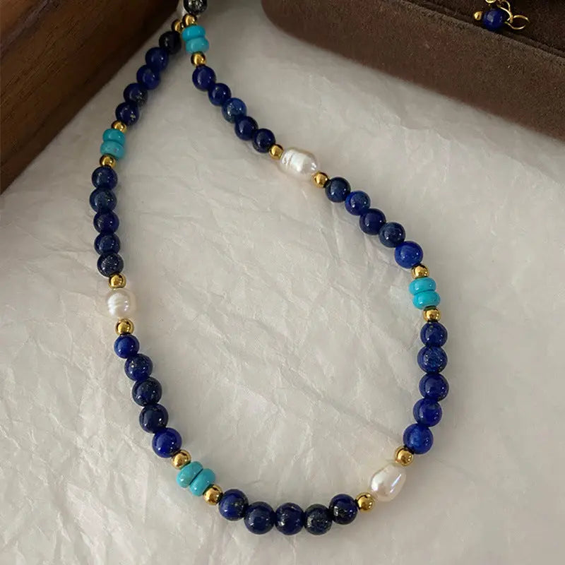 BLUE PINE STONE BLUE GOLD STONE BALANCED EMOTIONAL NECKLACE-5