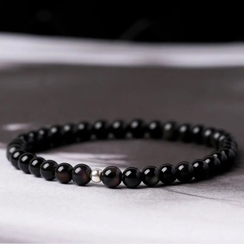 CAPRICORN-SILVER BEAD OBSIDIAN ELIMINATION ANNOYANCE BRACELET-1