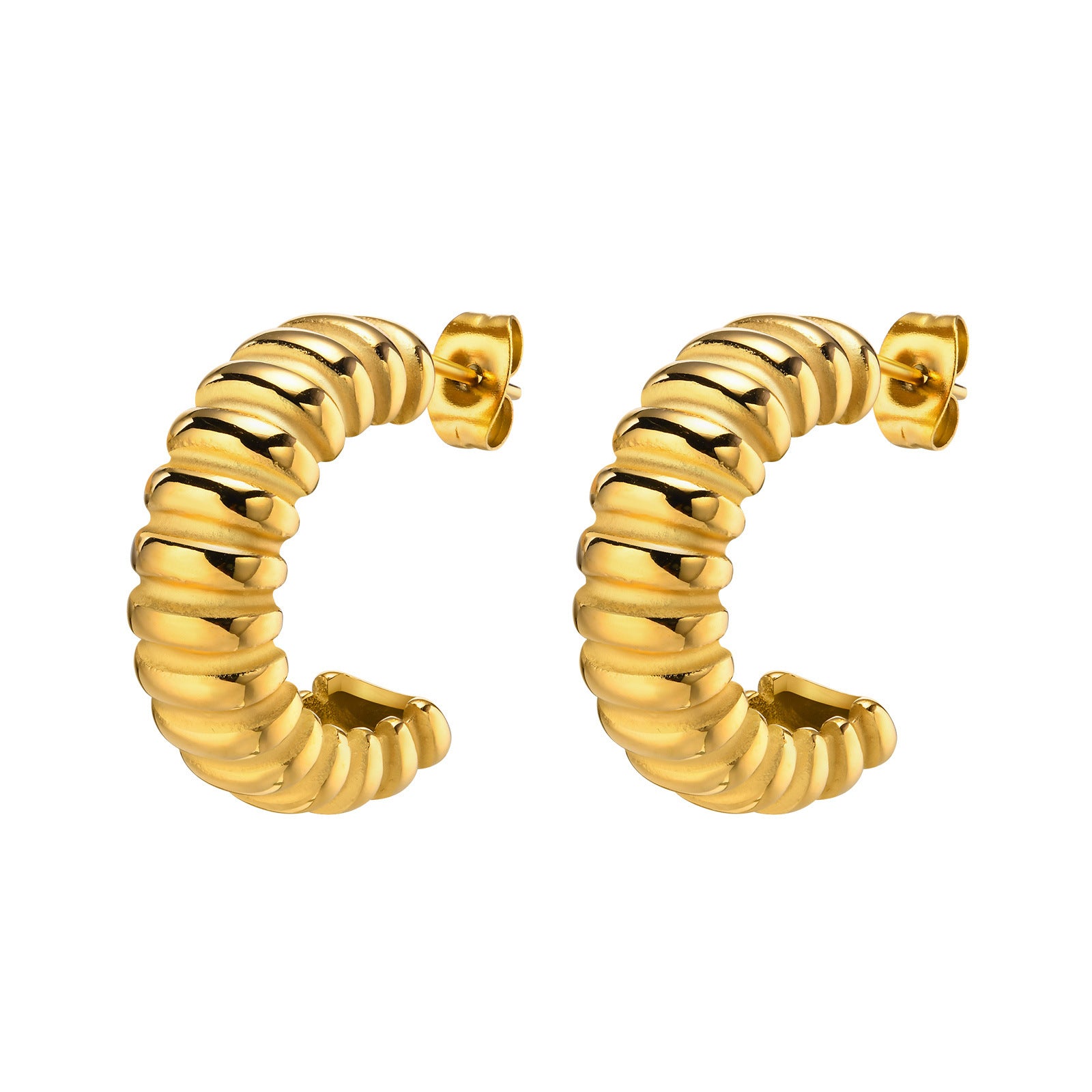 C-SHAPED STRIPED TITANIUM STEEL EARRINGS-4