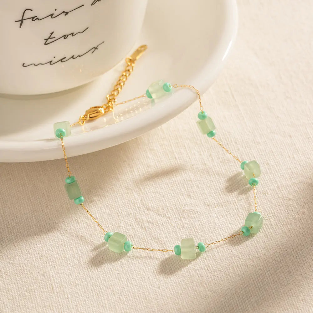 GREEN NATURAL STONE STRESS RELIEF ANKLET-2