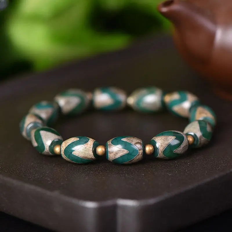 GREEN WATER WAVE DZI AGATE BRACELET-1