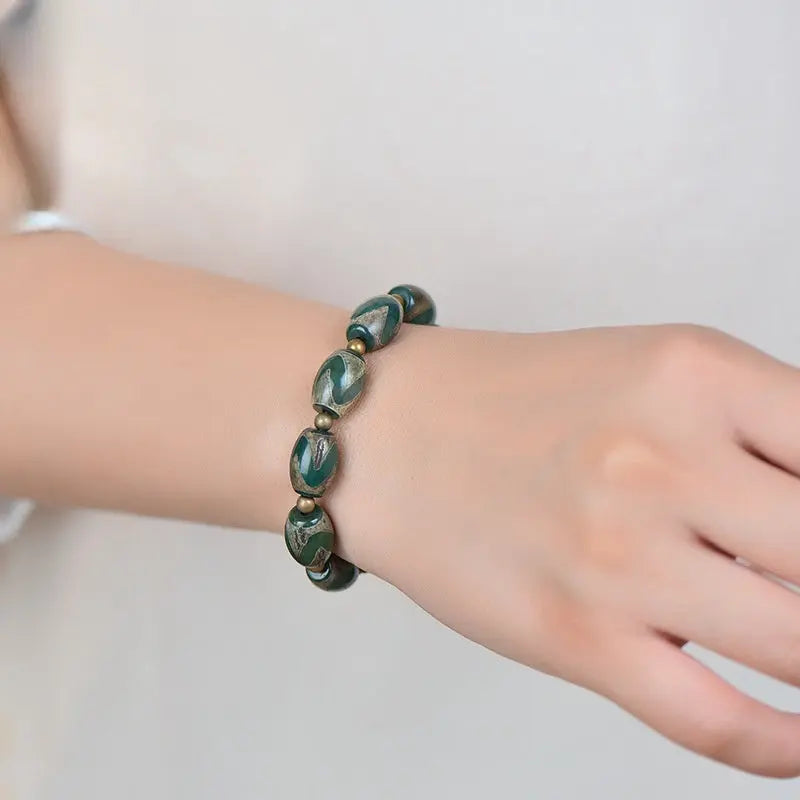 GREEN WATER WAVE DZI AGATE BRACELET-2