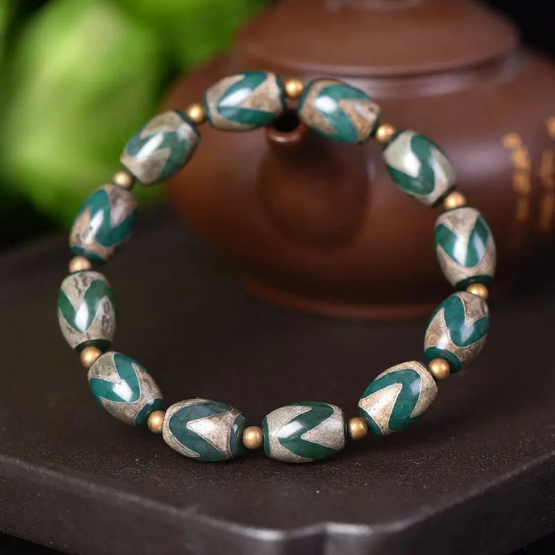 GREEN WATER WAVE DZI AGATE BRACELET-4