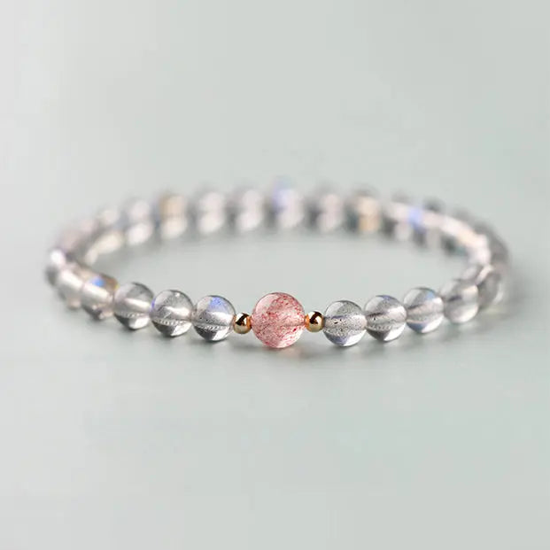 IMPROVE LOVE LUCK GRAY MOONSTONE STRAWBERRY QUARTZ ENERGY BRACELET-1