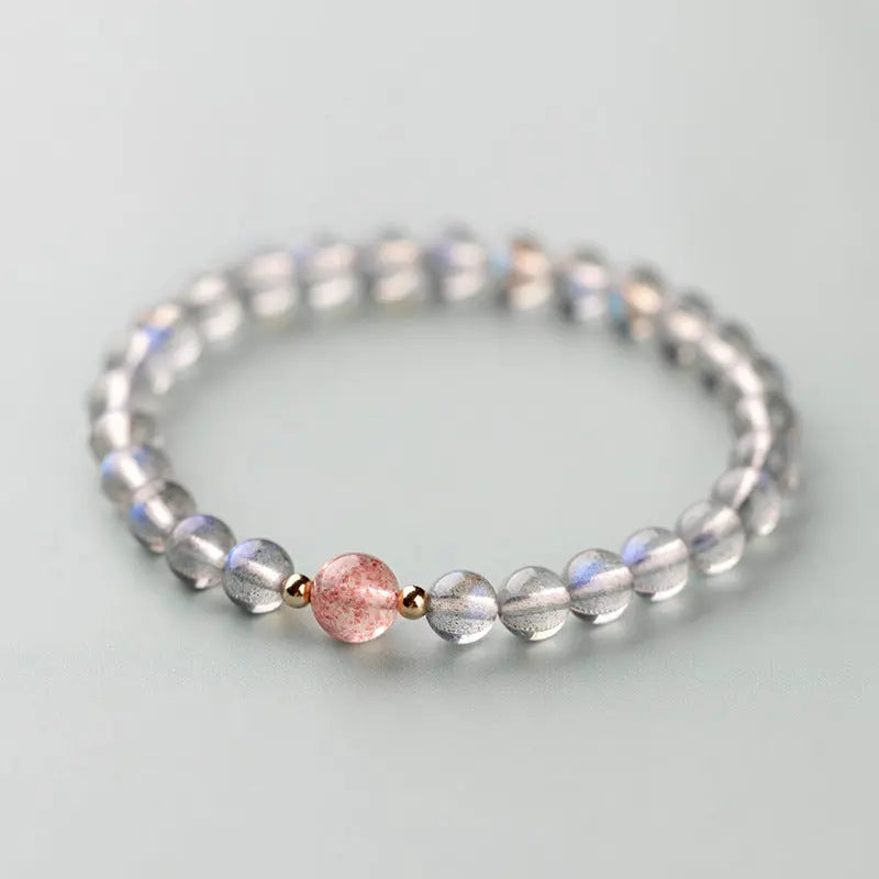 IMPROVE LOVE LUCK GRAY MOONSTONE STRAWBERRY QUARTZ ENERGY BRACELET-3