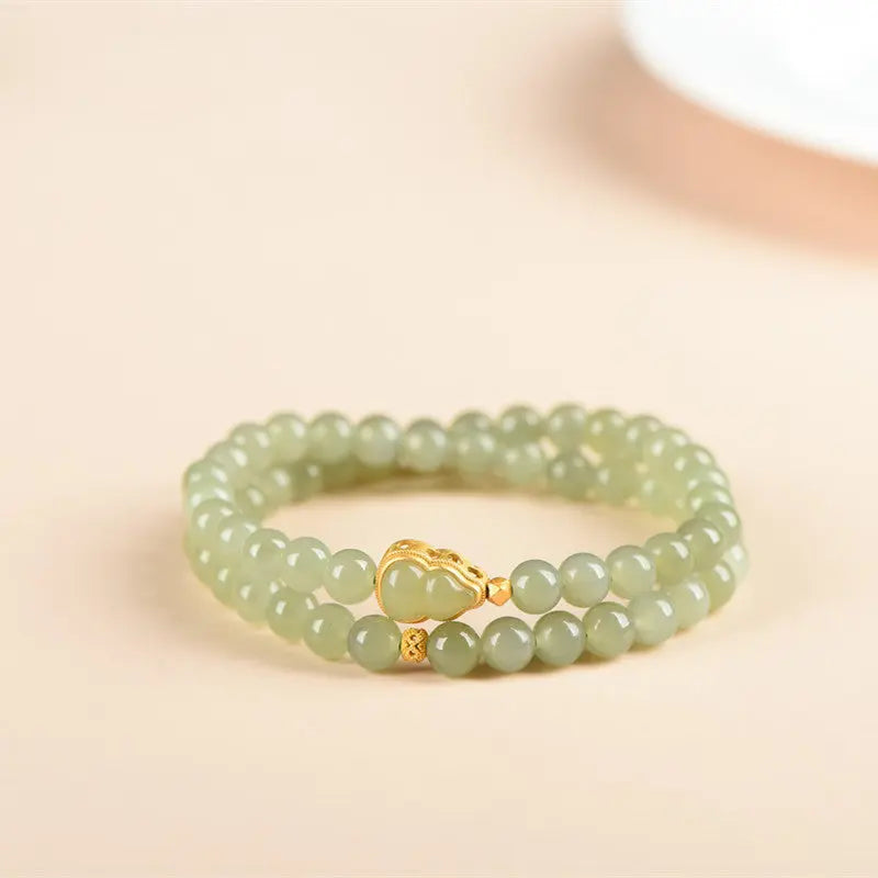 LUCK & WISDOM HETIAN GREEN JADE ENERGY BRACELET-1