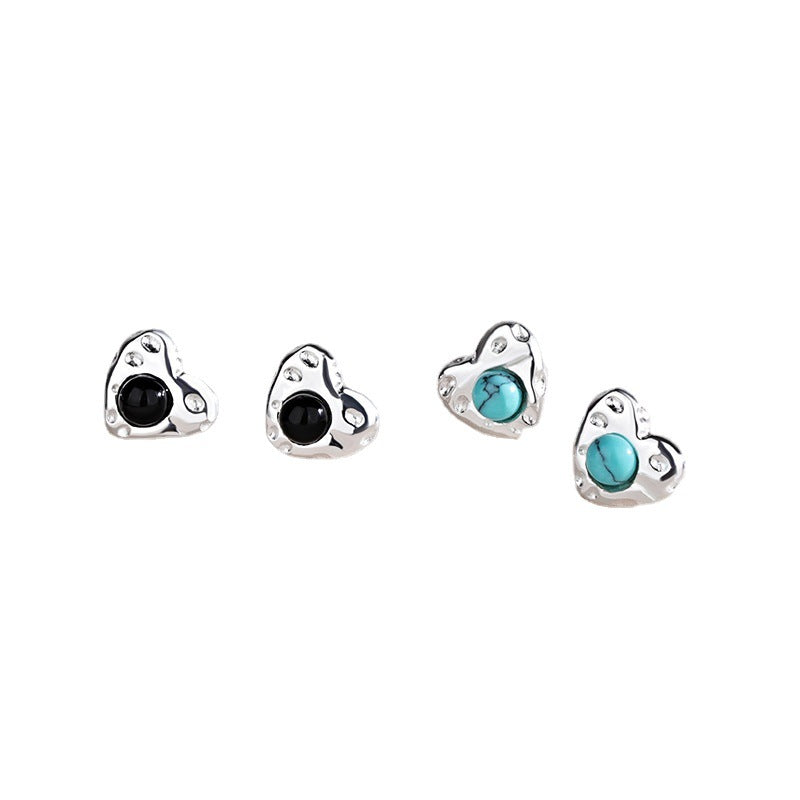 NATURAL GEMSTONE HEART STERLING SILVER EARRINGS-5