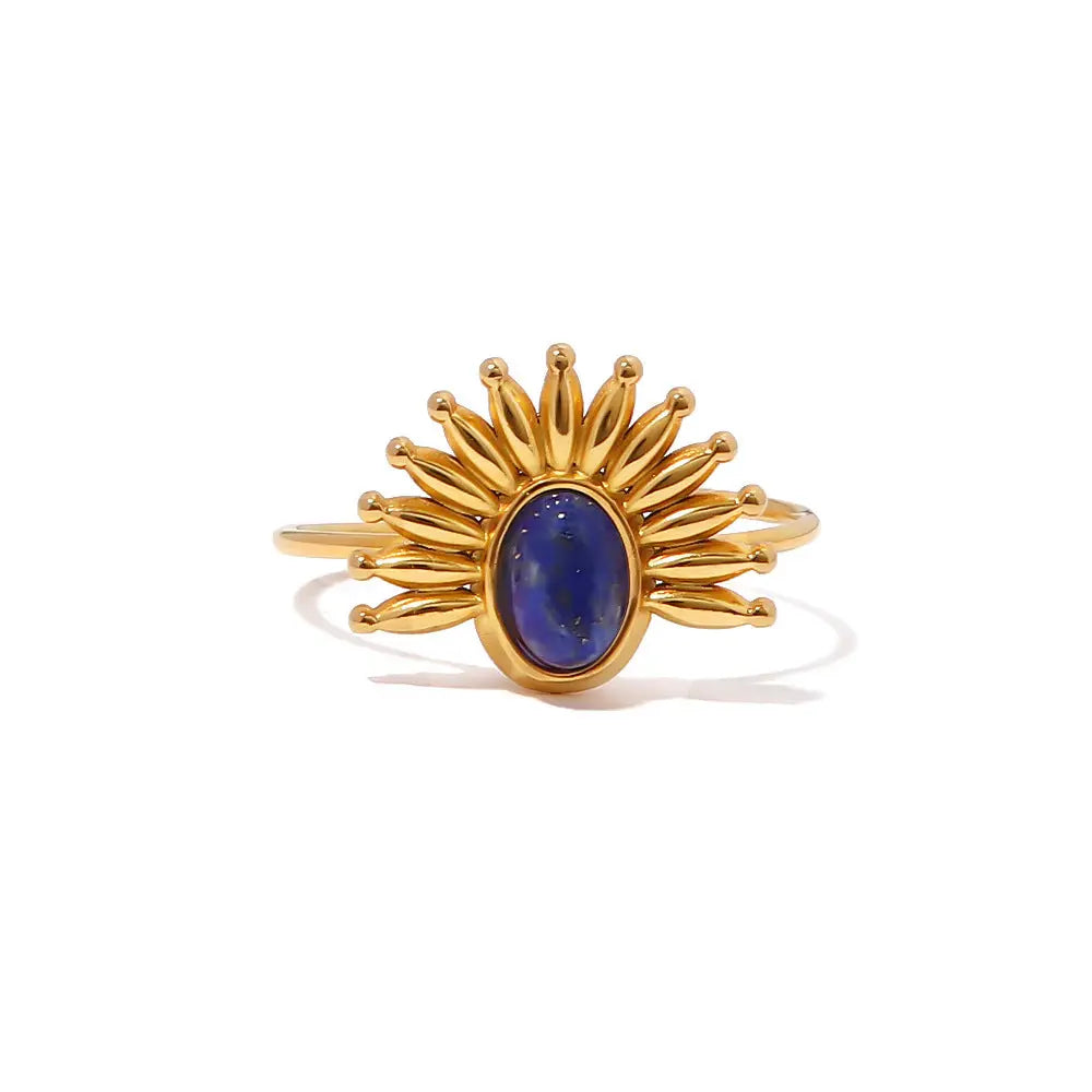 NICHE INLAID LAPIS LAZULI TITANIUM STEEL RING-5