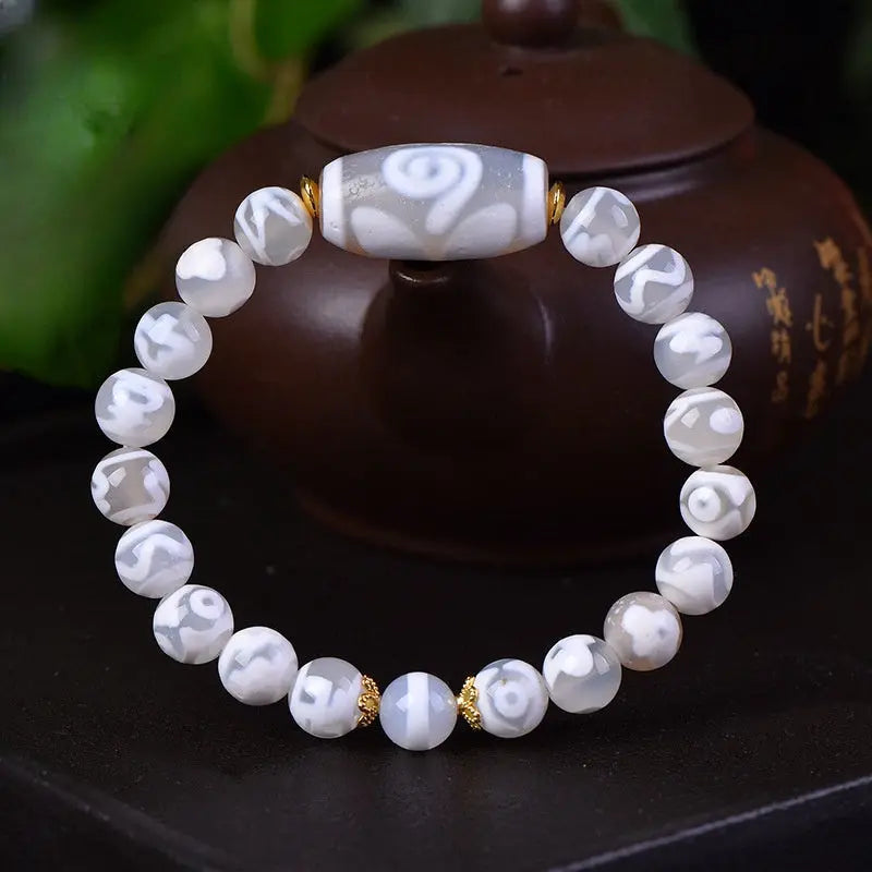 PURE WHITE AGATE DZI BRACELET-4