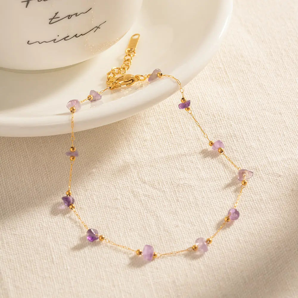 PURPLE NATURAL STONE STRESS RELIEF ANKLET zenstarstore