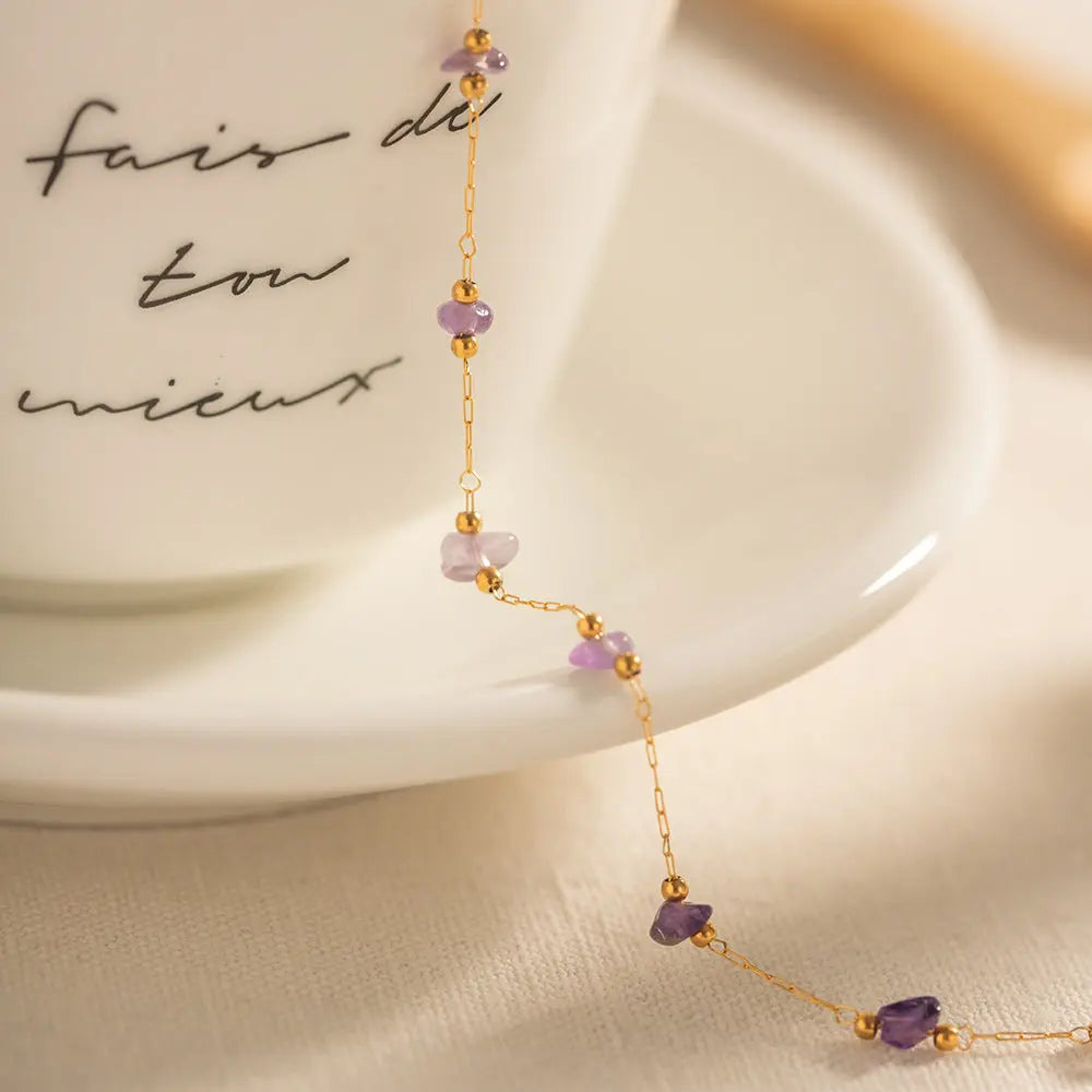 PURPLE NATURAL STONE STRESS RELIEF ANKLET zenstarstore