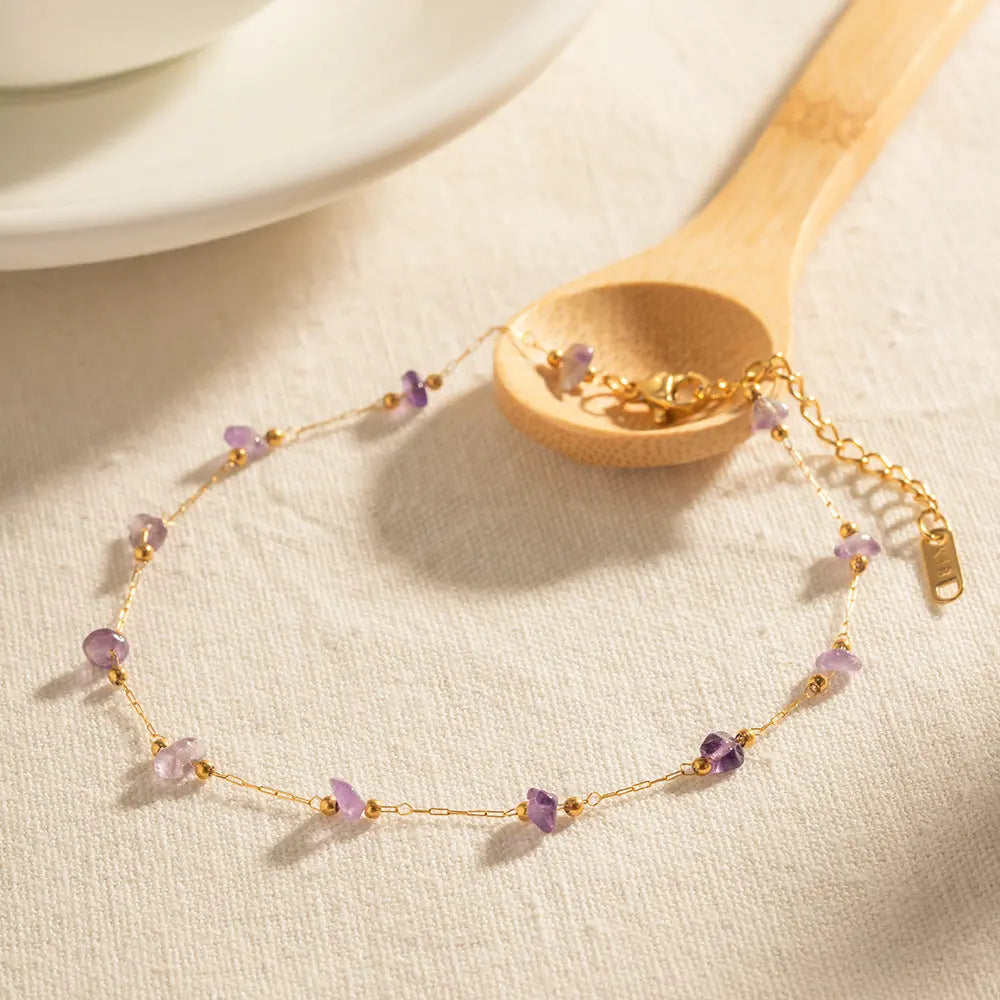 PURPLE NATURAL STONE STRESS RELIEF ANKLET zenstarstore