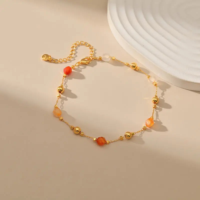 MULTI-COLORED ROUGH STONE HOPE ANKLET-9