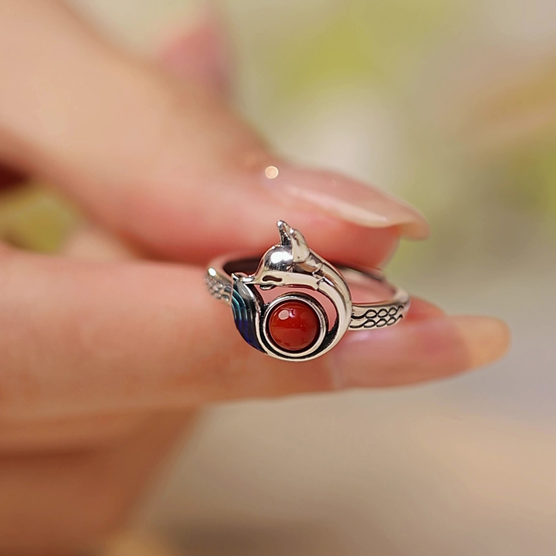 SOUTH RED AGATE STERLING SILVER RING-4