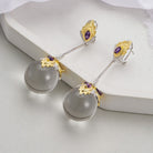 WHITE CRYSTAL BALL LONG EARRINGS-4