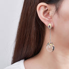 WHITE CRYSTAL BALL LONG EARRINGS-2